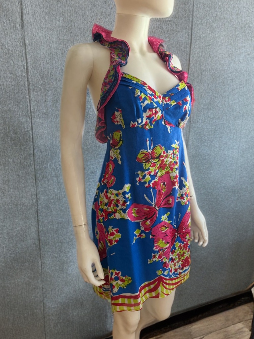Nanette Lepore Silk Linen Floral Halter Dress with Black Label